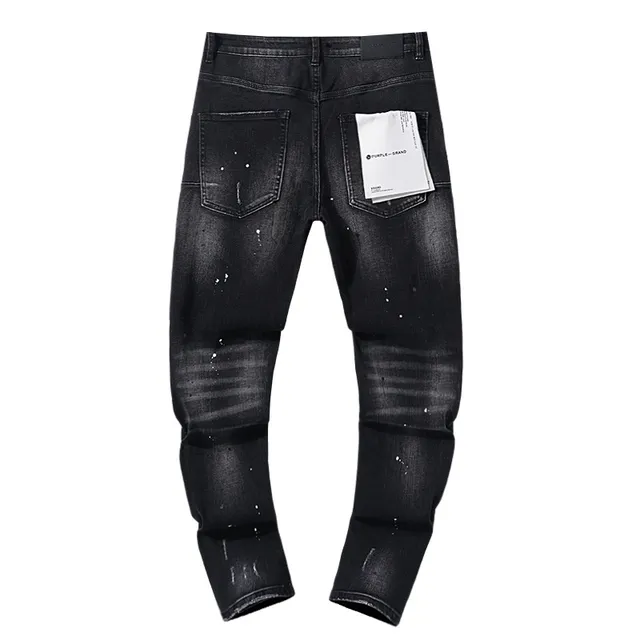 Purple Brand Distressed Paint-Splattered Black Slim-Fit Jeans