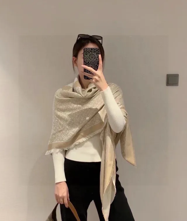 Loewe Monogram Beige and White Cashmere Scarf
