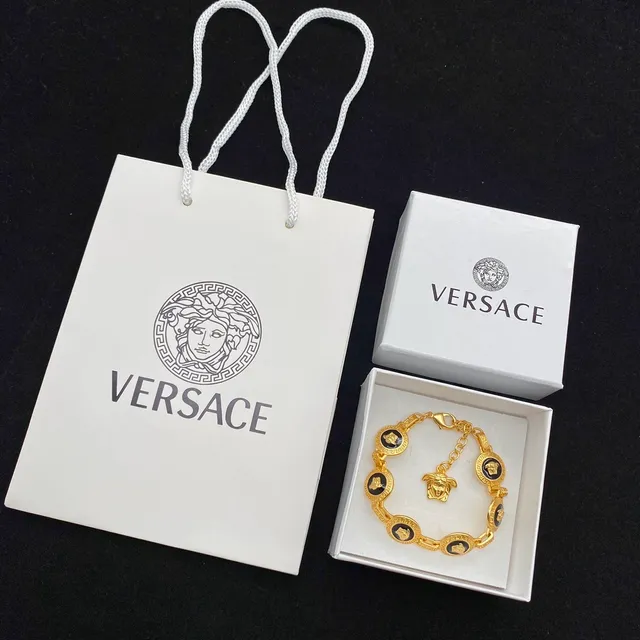 Versace Gold Black Metal Enamel Medusa Heads Bracelet