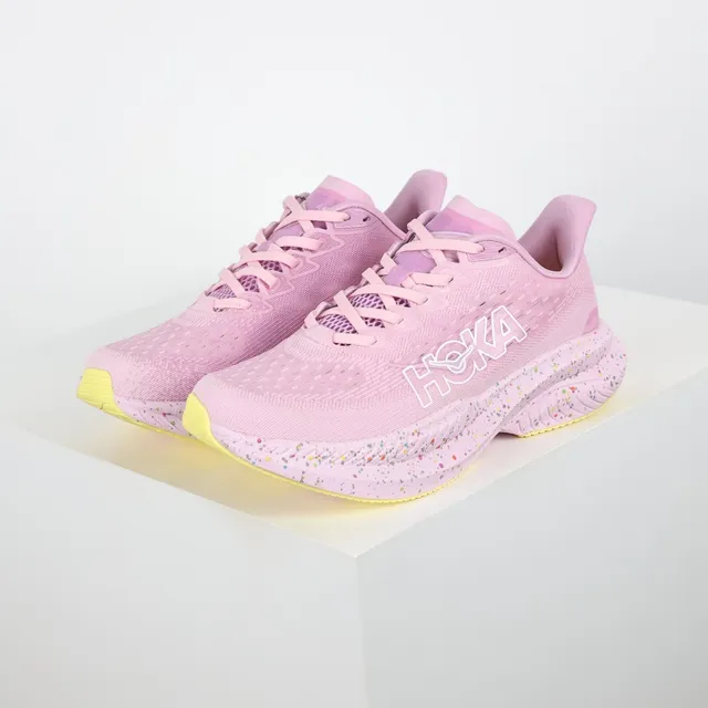 Hoka Pink Yellow Knit Upper Speckled Midsole Running Shoes