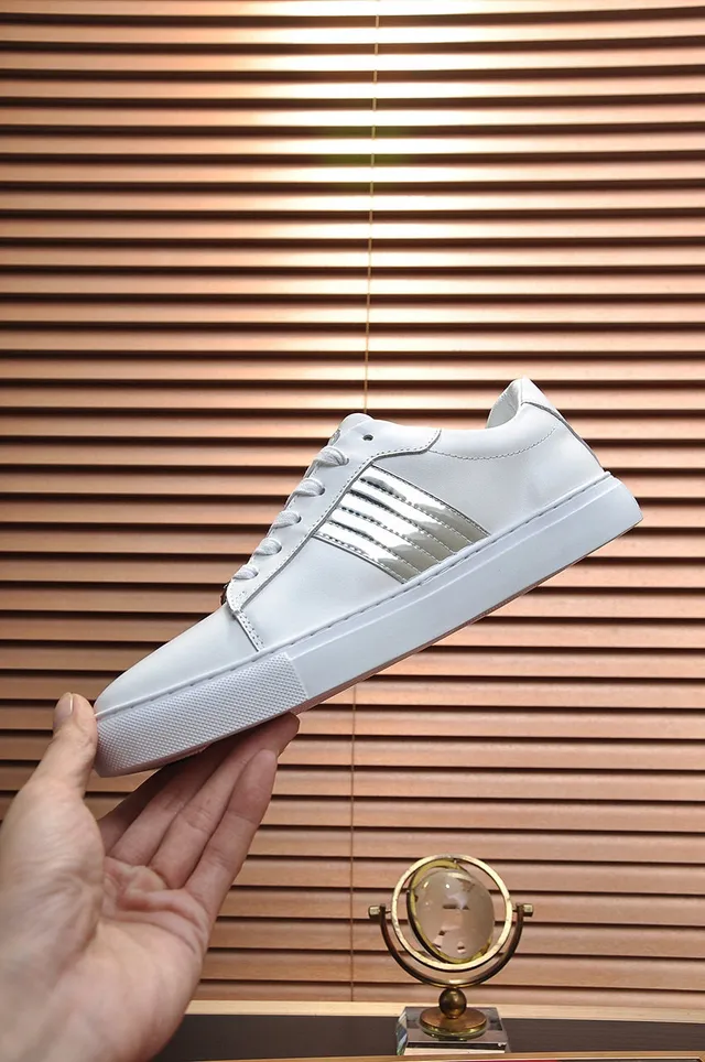 Philipp Plein White Silver Leather Upper Metallic Snakeskin Stripes Sneakers