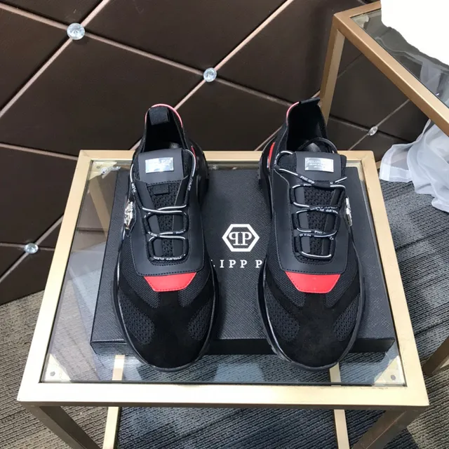 Philipp Plein Black Orange Laceless Strap Closure Hexagonal PP Logo Chunky Sneakers