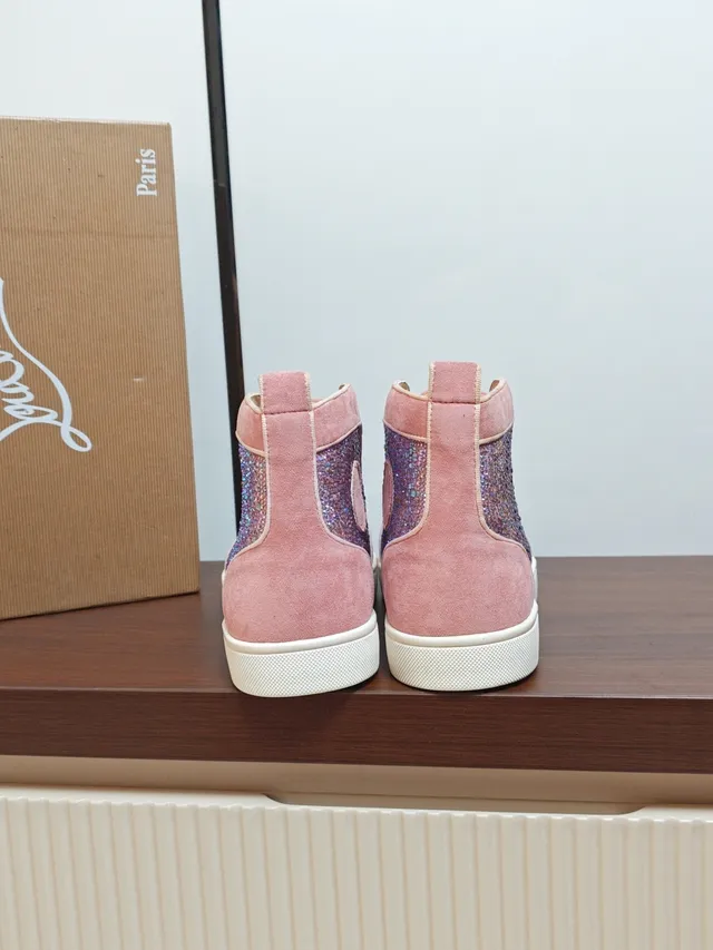 Christian Louboutin Louis Junior Pink Multicolor High-Top Crystal-Embellished Lifestyle Sneakers
