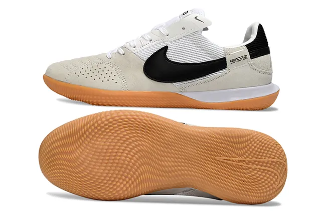 Nike Beige Black Low-Top Suede-Mesh Upper Indoor Soccer Shoes