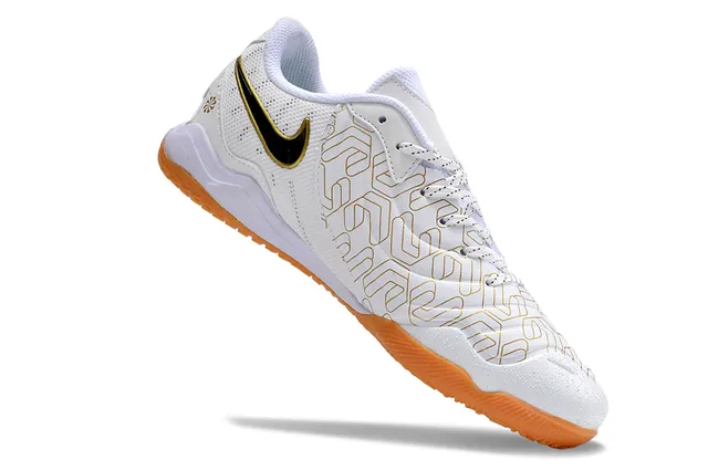 Nike White Orange Low-Top Synthetic Mesh Upper Indoor Soccer Shoes