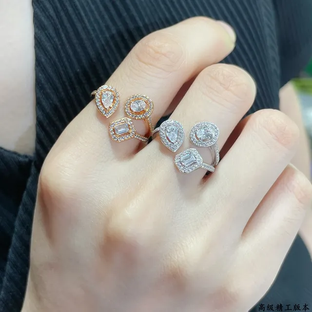 Silver-Tone and Rose Gold-Tone Pavé Halo Triple-Stone Open-Shank Rings