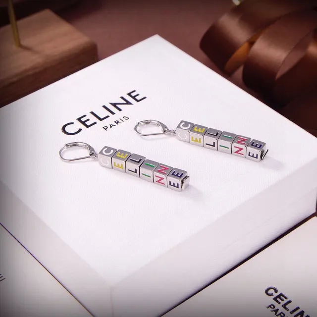 Celine Alphabet Cube Bead Gold Multicolor Lettering Lever-Back Hook Earrings