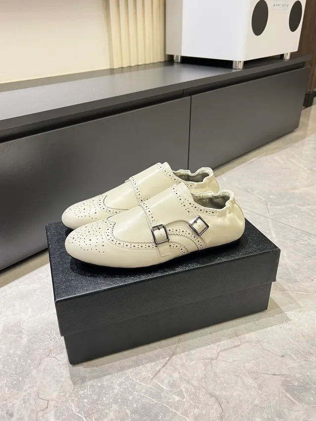 White Double Monk Strap Brogue Leather Monk Shoes
