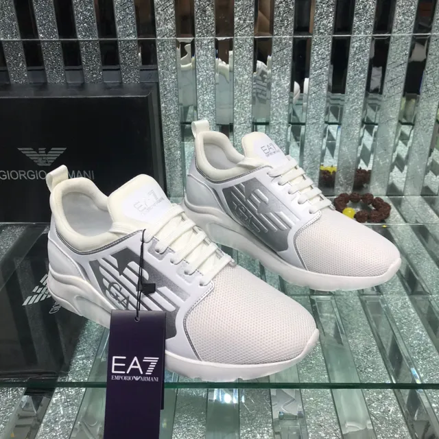 Giorgio Armani EA7 White and Silver-Gray Mesh Lifestyle Sneaker