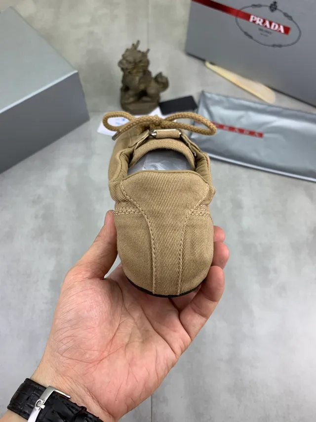 Prada Beige Black Upper Rope-Style Laces Canvas Shoes