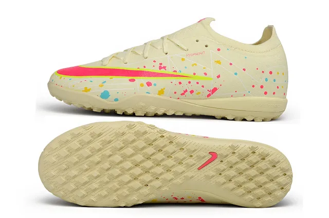 Nike Beige Multicolor Atomknit Knit Upper Splatter-Print Graphic Design Turf Soccer Shoes
