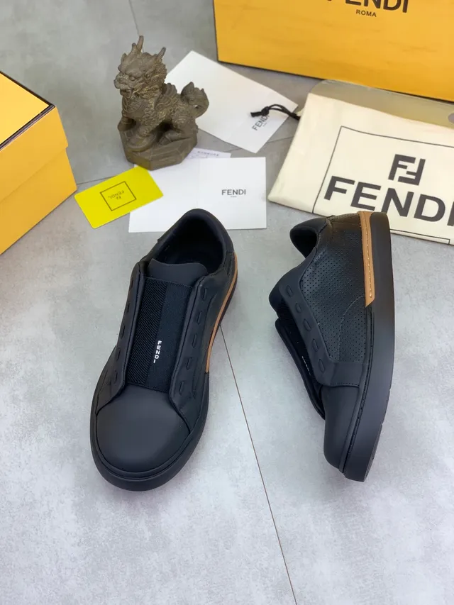Fendi Black Brown Slip-On Perforated Upper Lifestyle Sneakers
