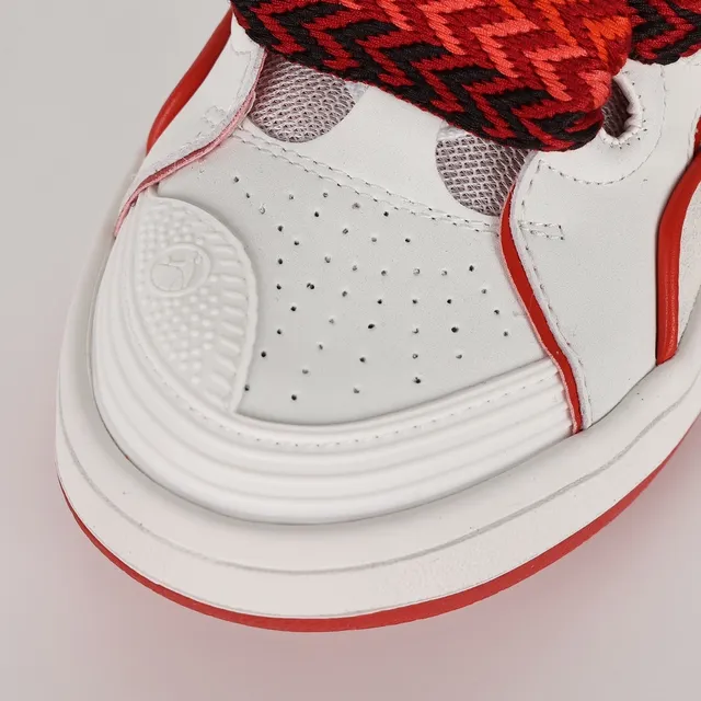 Le Coq Sportif White Red Wave-Cut Overlays Braided Laces Lifestyle Sneakers