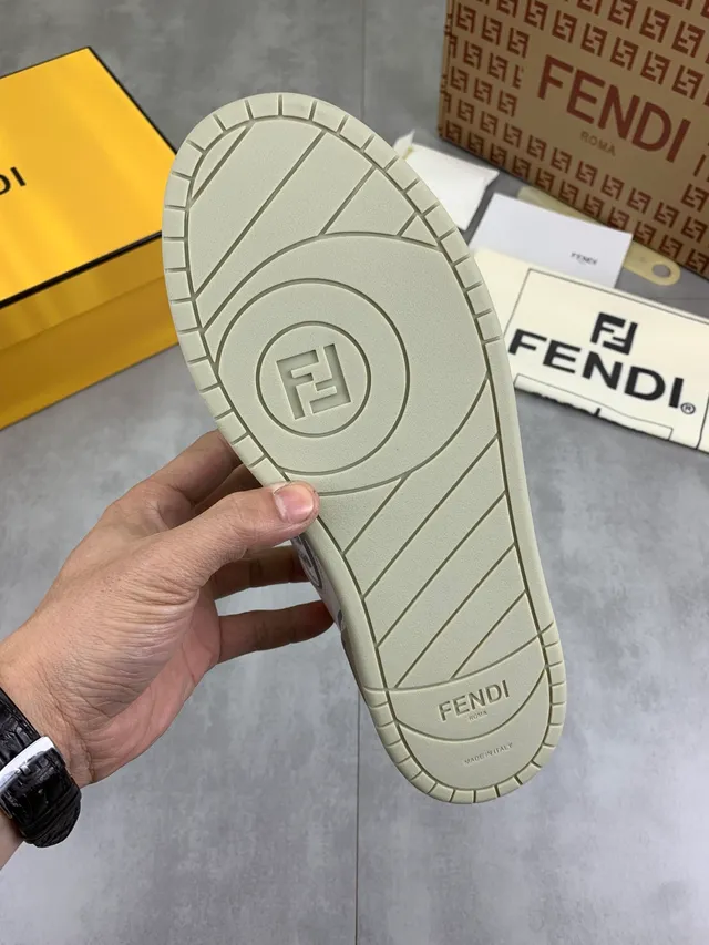 Fendi FF Sneaker White Beige Perforated Leather Lifestyle Sneaker