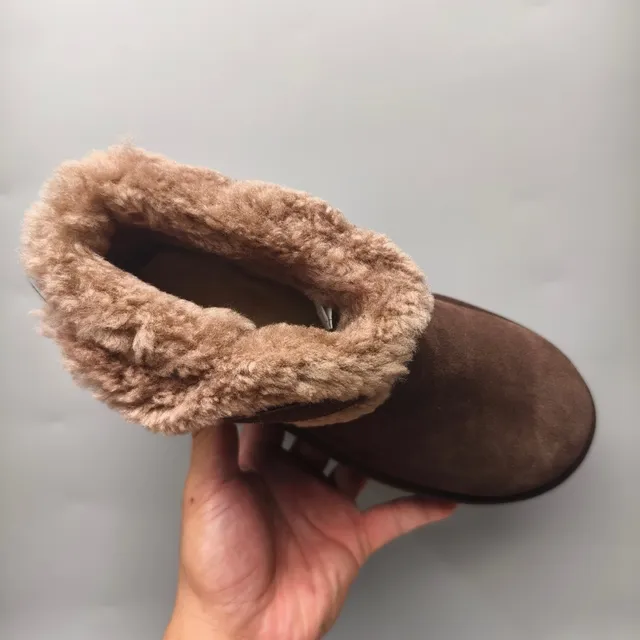 UGG Brown Beige Platform Sole Shearling-Lined Cuff Snow Boots