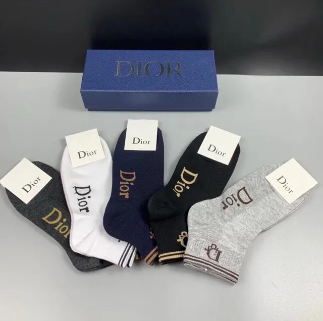 Dior Gray Navy Logo-Embroidered Ribbed Cuff Socks
