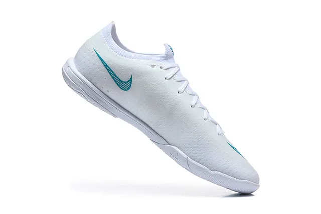 Nike White Blue Flyweave Upper Low-Cut Silhouette Indoor Soccer Shoes