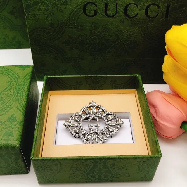 Gucci Crystal-Encrusted Interlocking GG Brooch