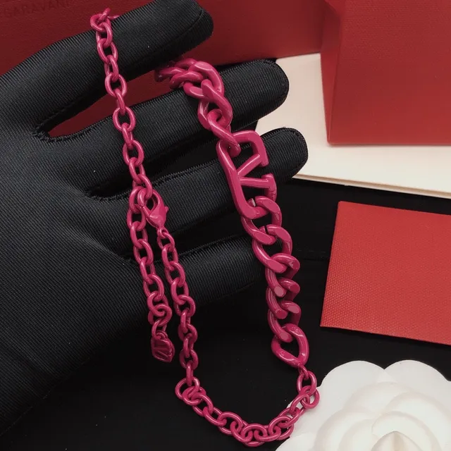 Chanel Pink Chunky Resin Chain Logo-Integrated Pendant Necklace