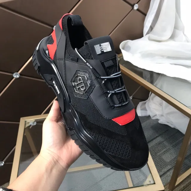 Philipp Plein Black Orange Laceless Strap Closure Hexagonal PP Logo Chunky Sneakers