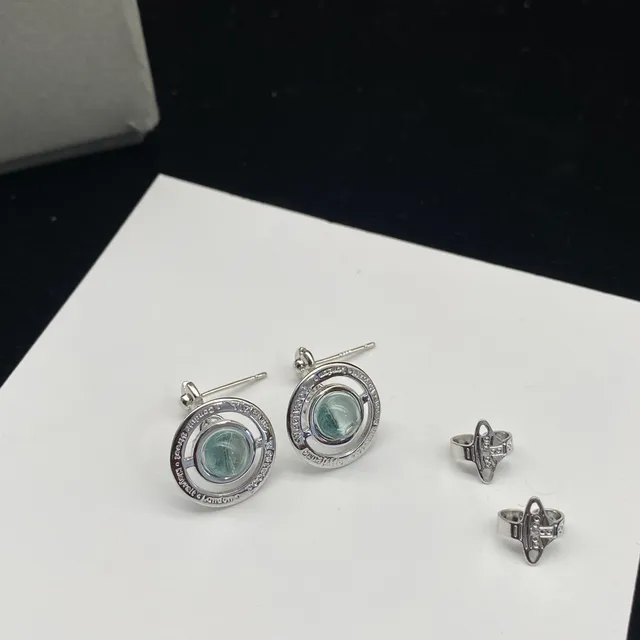 Vivienne Westwood Orb Green Stone Dangling Earrings