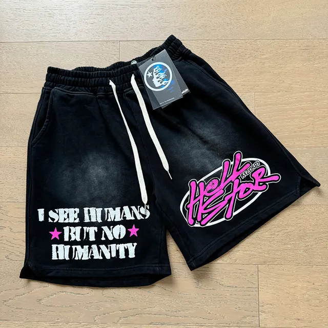 Hellstar Graphic Print Black and Pink Oversized T-Shirt and Shorts Casual Set