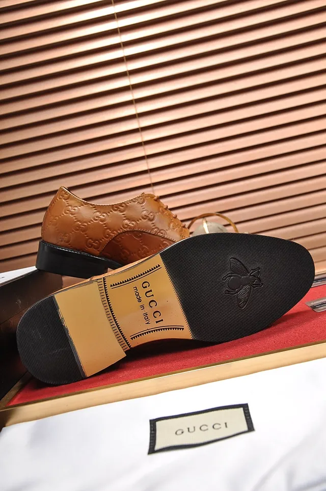 Gucci Monogram-Embossed Tan Cap-Toe Oxford Shoes