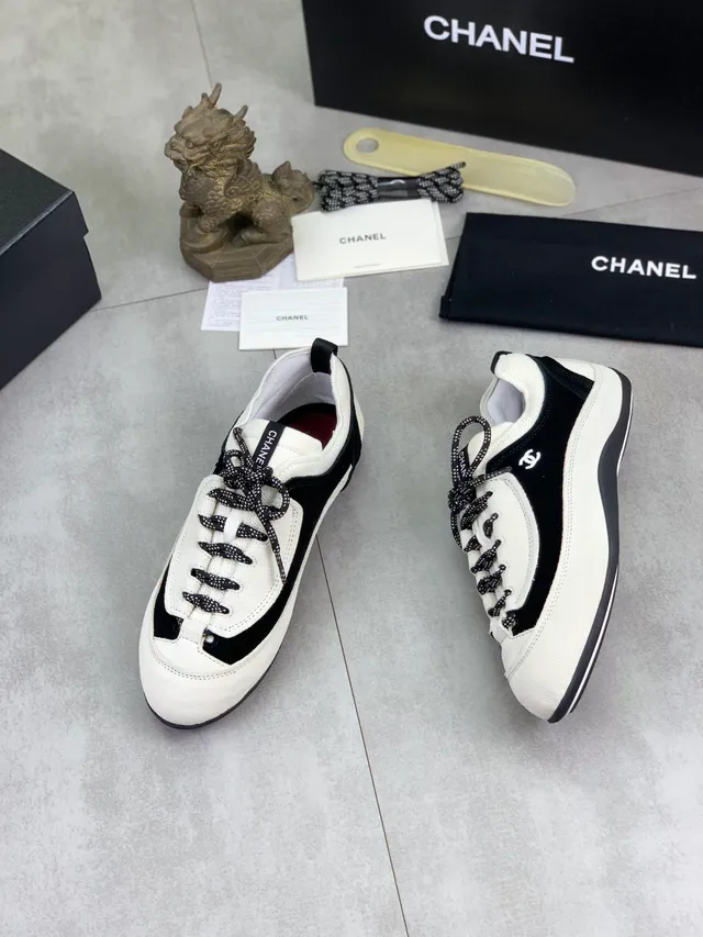 Chanel Two-Tone Suede and Fabric Lace-Up Sneaker