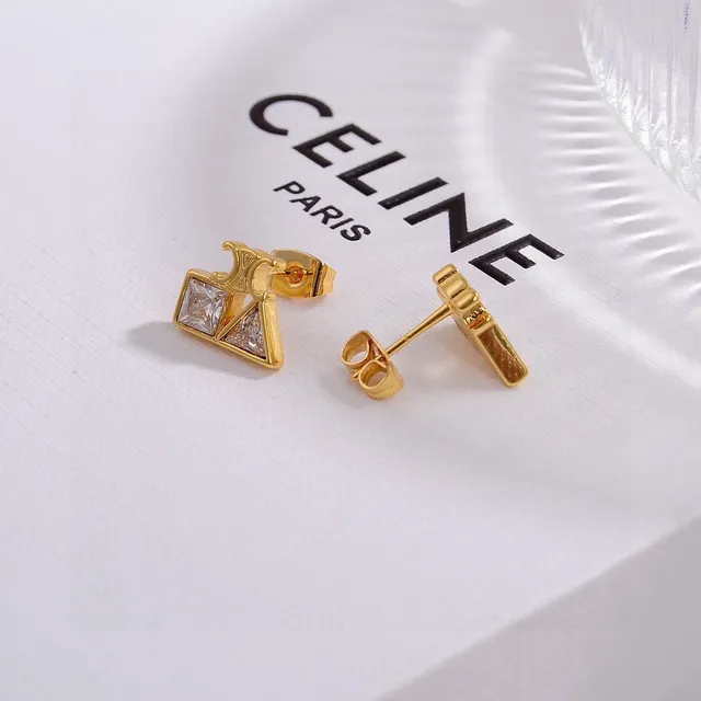Celine Triomphe Geometric Crystal Gold-Tone Stud Earrings