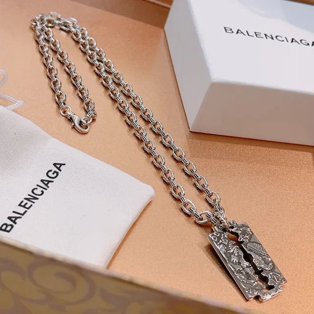 Balenciaga Razor Blade Pendant Silver Chain Necklace