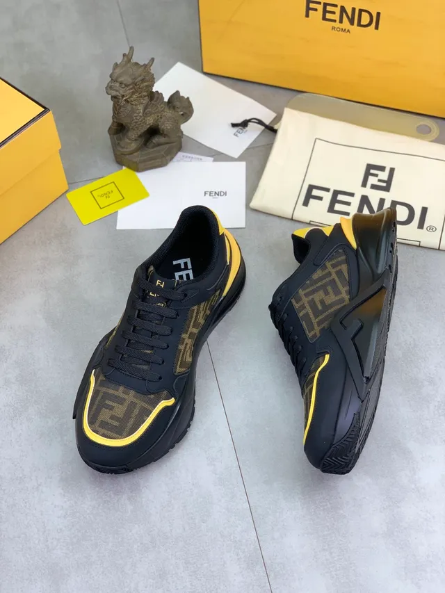 Fendi Black Yellow FF Monogram Canvas Neoprene Overlays Chunky Sneakers