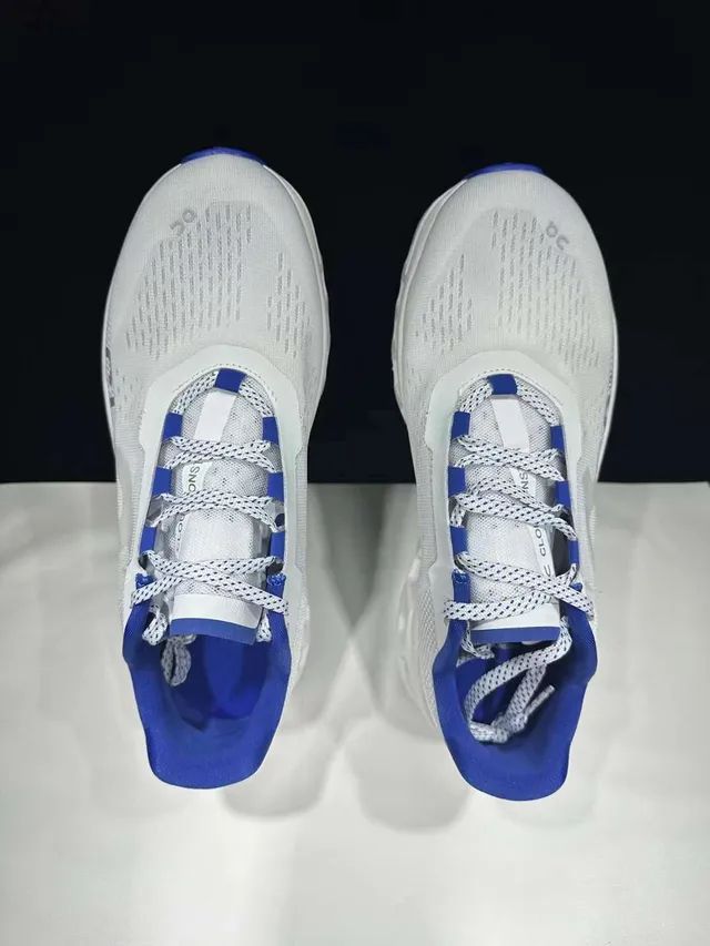 On Cloudmonster White and Blue Running Shoes
