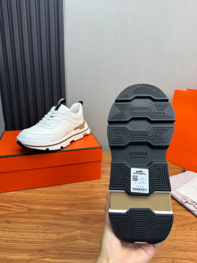 Hermès White and Tan Lifestyle Sneaker