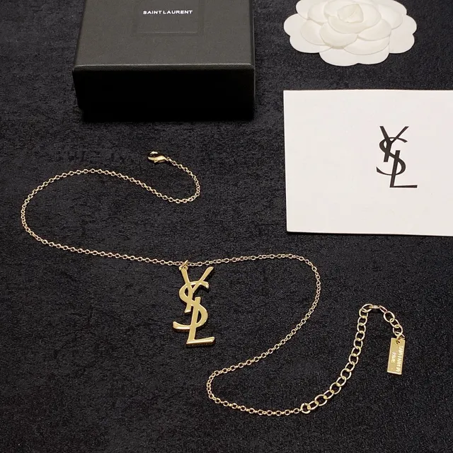Saint Laurent YSL Monogram Gold-Tone Pendant Necklace