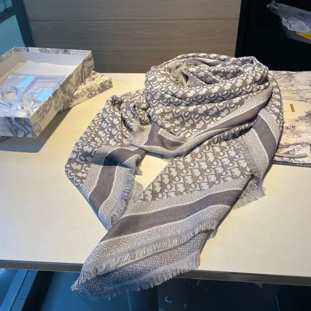 Dior Oblique Monogram Beige and Gray Silk Scarf