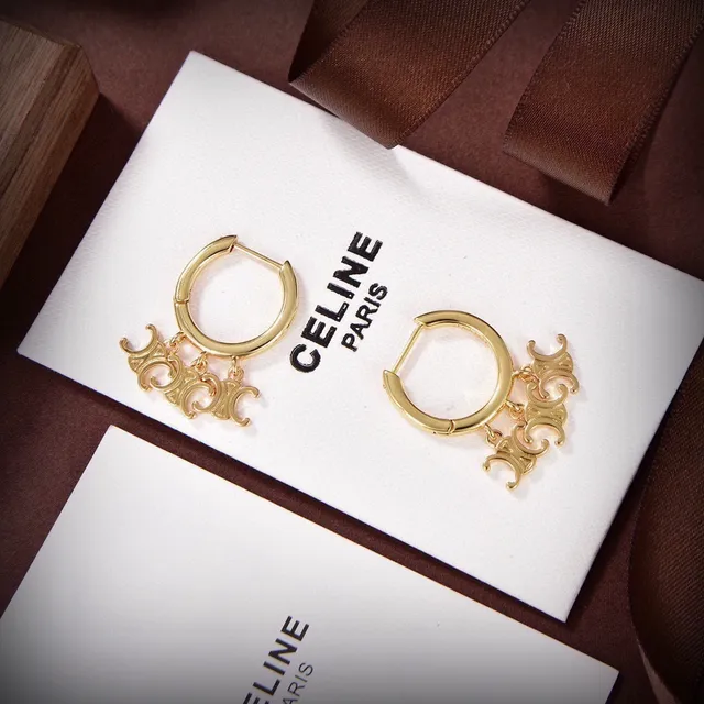 Celine Triomphe Gold Hinged Hoop Earrings