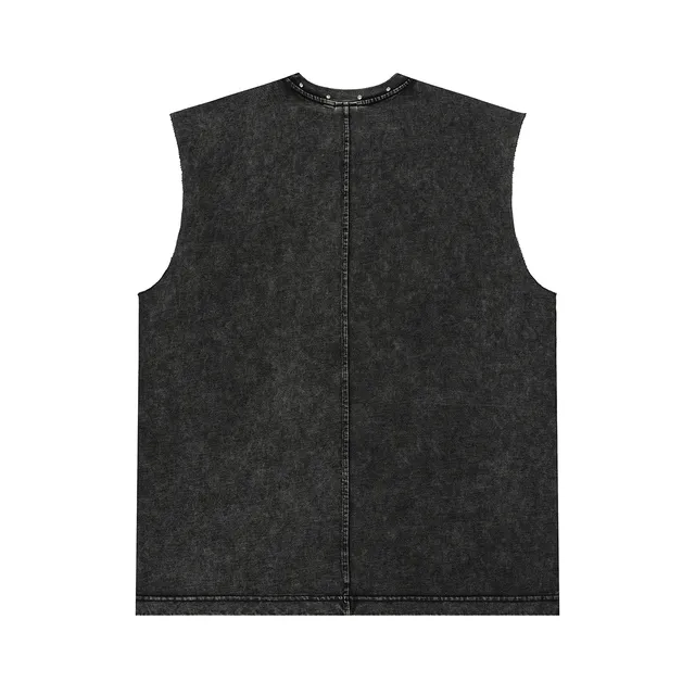 Acid-Wash Denim Graphic Vest Top