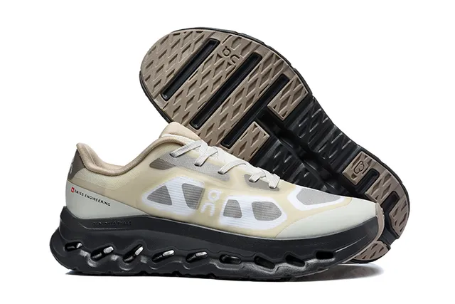 On Black White Engineered Mesh Upper Open Hexagonal CloudTec Pods Running Shoes
