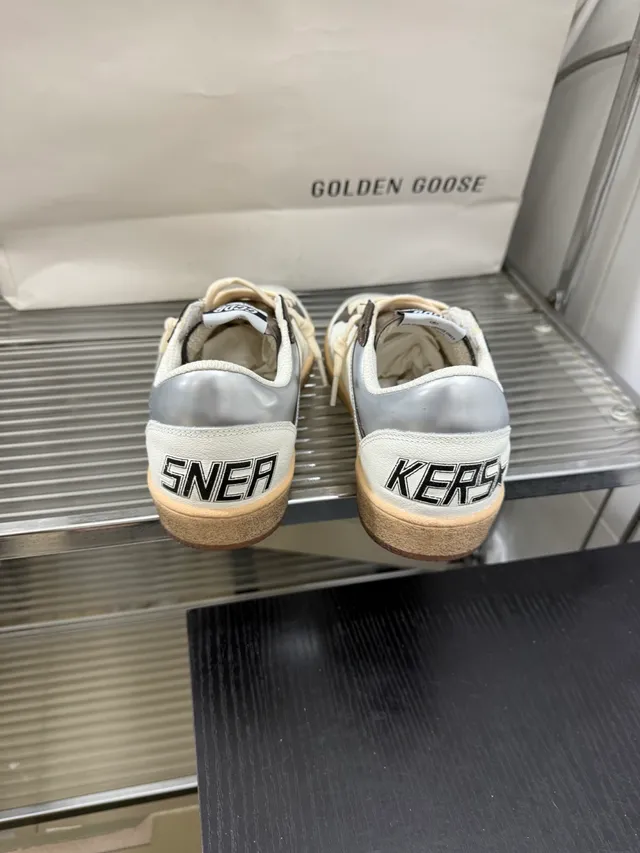 Golden Goose Beige Silver Star Logo Side Panel Perforated Toe Lifestyle Sneakers