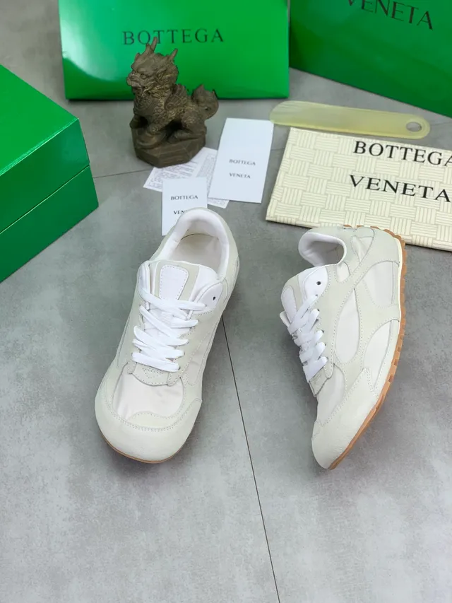 Bottega Veneta Andiamo Beige White Minimalist Suede-and-Nylon Panelled Lifestyle Sneakers