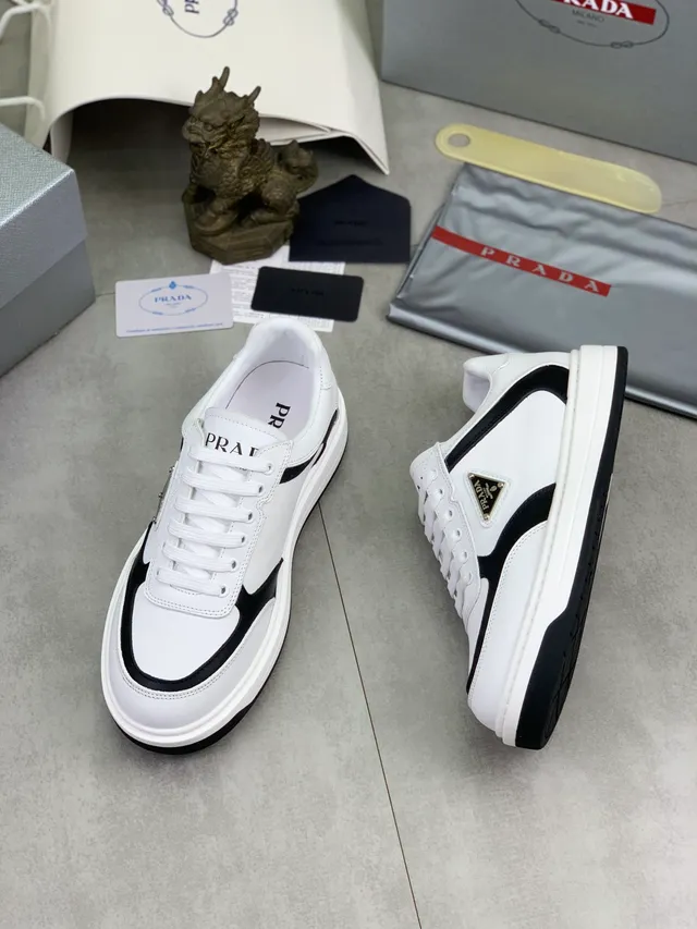 Prada Cloudbust White and Black Leather Lifestyle Sneakers