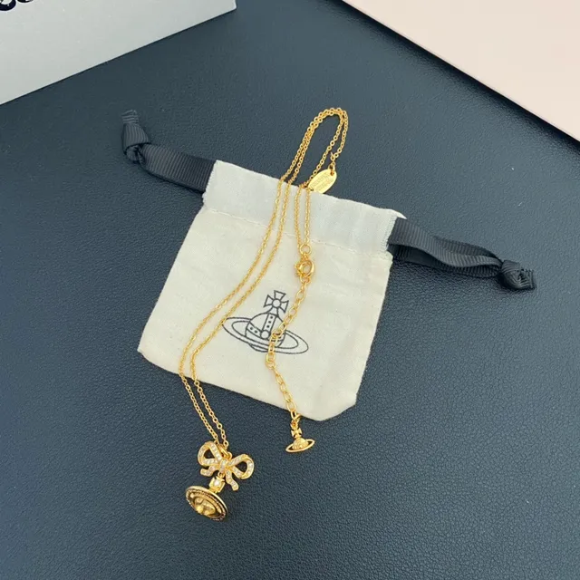 Vivienne Westwood Orb Bow Silver Gold Pendant Motif Necklace