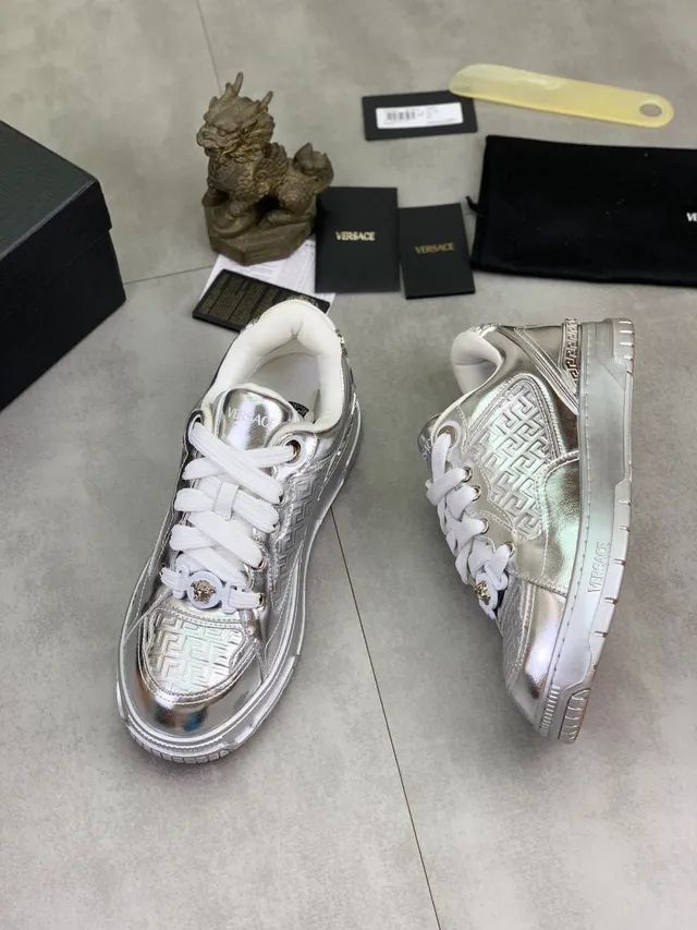 Versace Odissea Metallic Silver Greca Pattern Lifestyle Sneakers