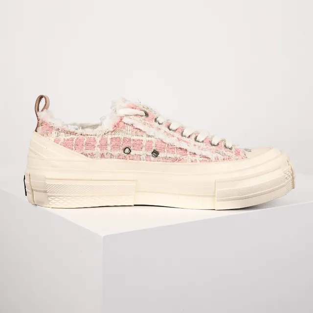 JW Anderson Pink Beige Tweed Upper Layered Segmented Sole Lifestyle Sneakers