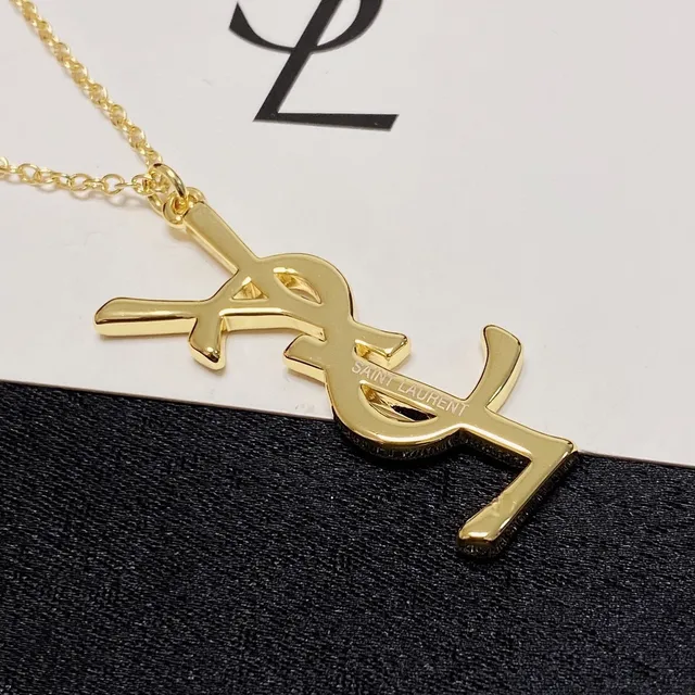 Saint Laurent YSL Monogram Gold-Tone Pendant Necklace