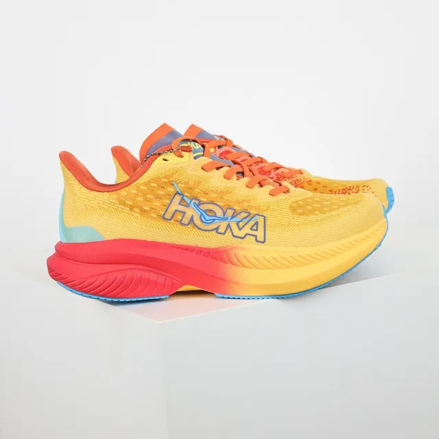 Hoka Yellow Red Knit Upper Gradient Midsole Running Shoes