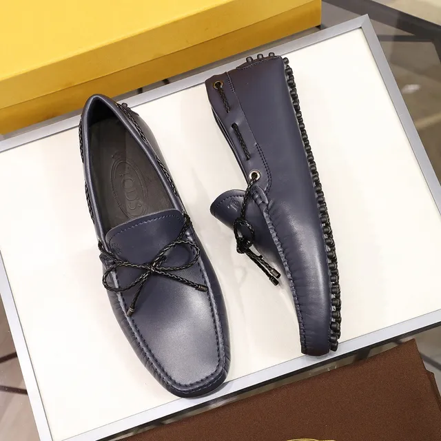 Tod's Loafer Navy Black Leather Braided Rope Bow Loafer
