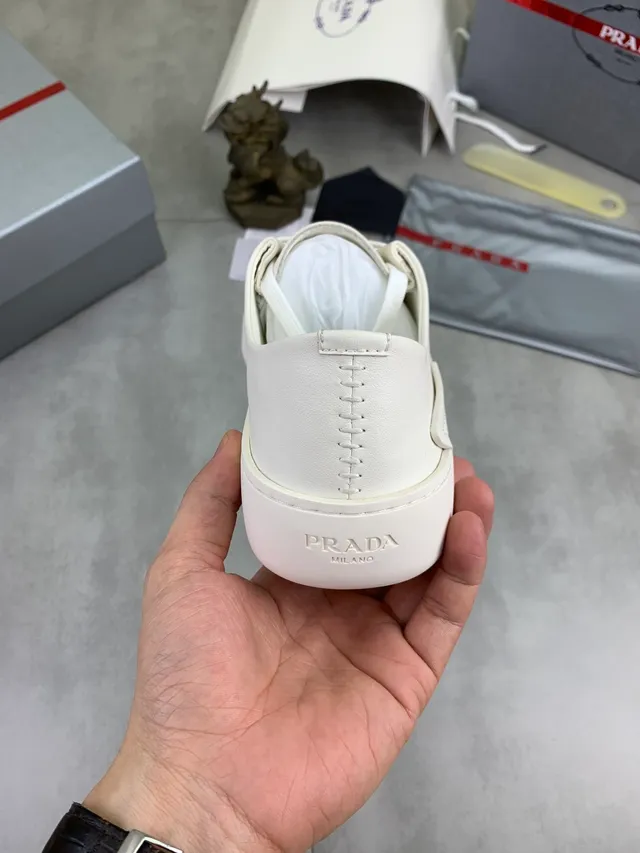 Prada White Minimalist Platform Sole Lifestyle Sneakers