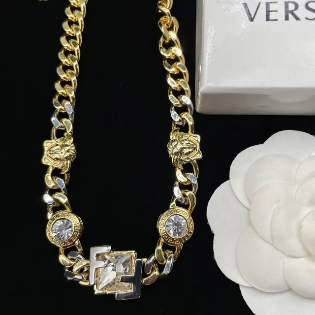 Versace Iconic Chain Gold-Tone Medusa and Crystal Necklace