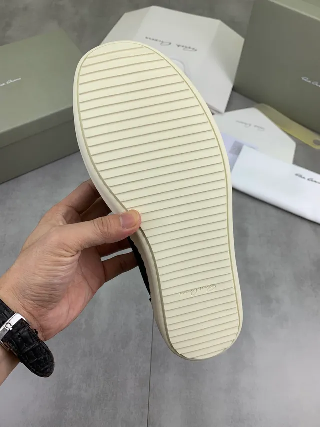 Rick Owens Geobasket Black and Cream Canvas Lifestyle Sneakers
